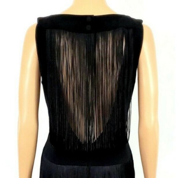 Vintage NANETTE LEPORE   Black Sleeveless Sheath Dress with Fringe Size 4 - Picture 6 of 8